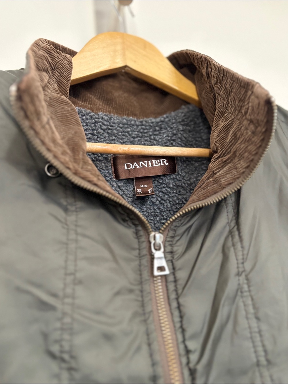 Danier Quilted Puffer Vest with Sherpa Fleece Lining & Corduroy Trim - Size M